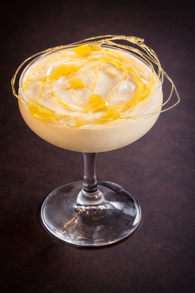 Dessert cocktail with spun sugar