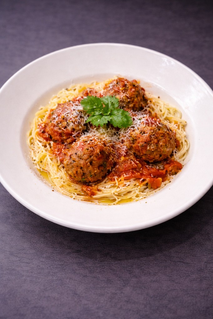 Mediterranean spaghetti and meatballs
