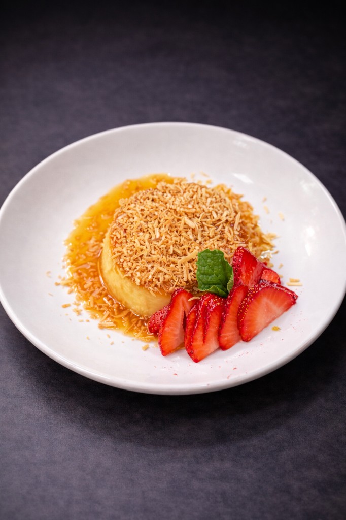 Toasted coconut flan